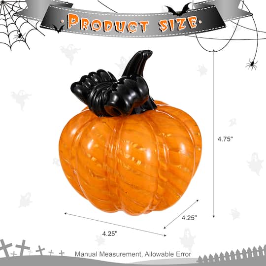 Glitzhome® 4.75" Halloween Striped Glass Pumpkin with Bow